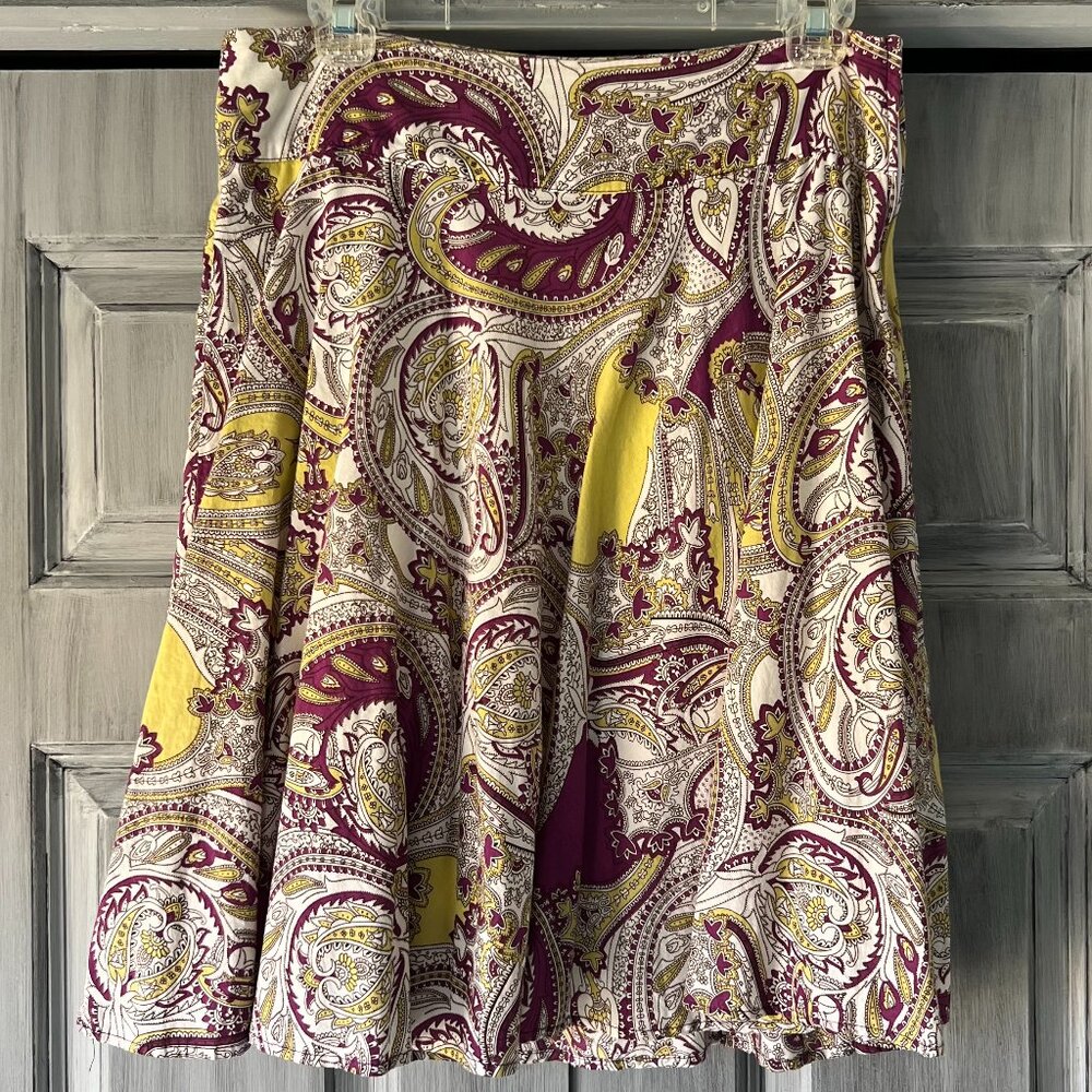 Twenty One Cream A-Line Skirt with Purple and Yellow Paisley